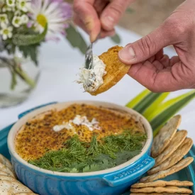 Photo of crab dip, family style appetizers